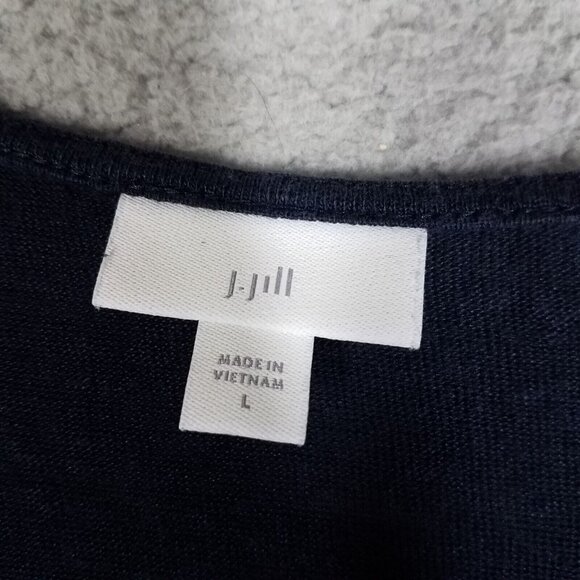 J. Jill Linen Shirt Women's Large Blue Floral Embroidered V-Neck Beach Casual - Picture 9 of 10